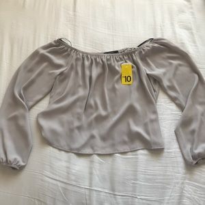 NWT Forever 21 Chiffon Taupe Off-shoulder Top